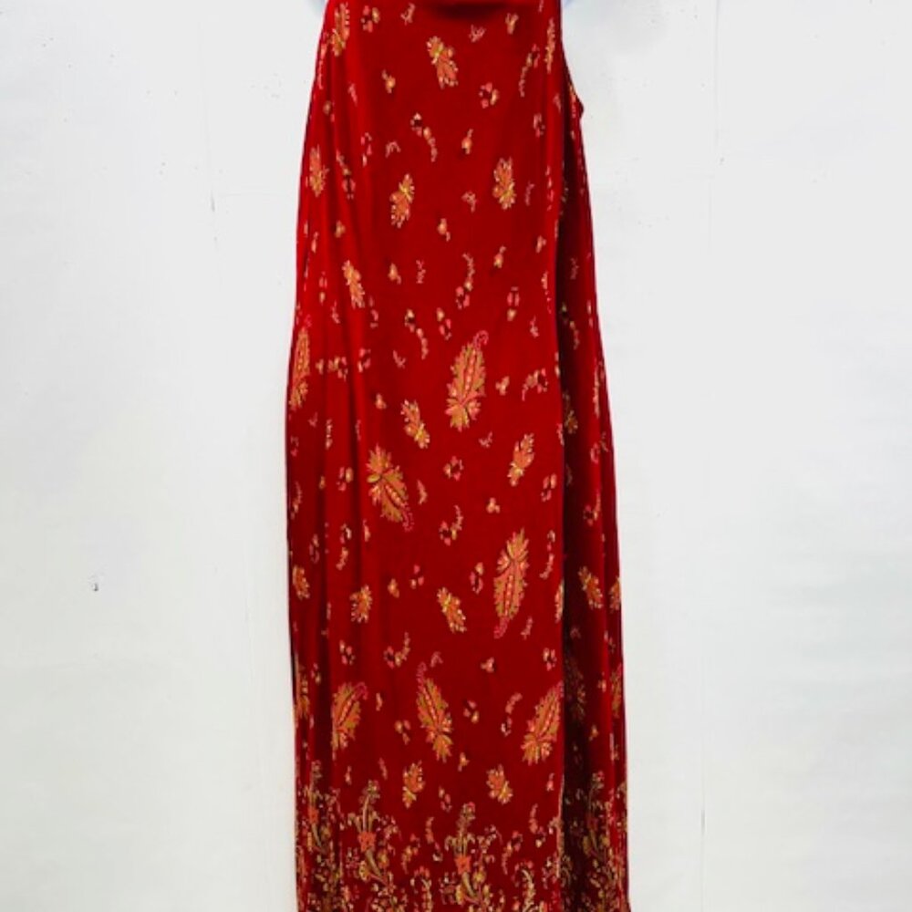 Preowned Eddie Bower casual dress, sheer polyester burgendy red floral Straps 18 - Picture 4 of 8